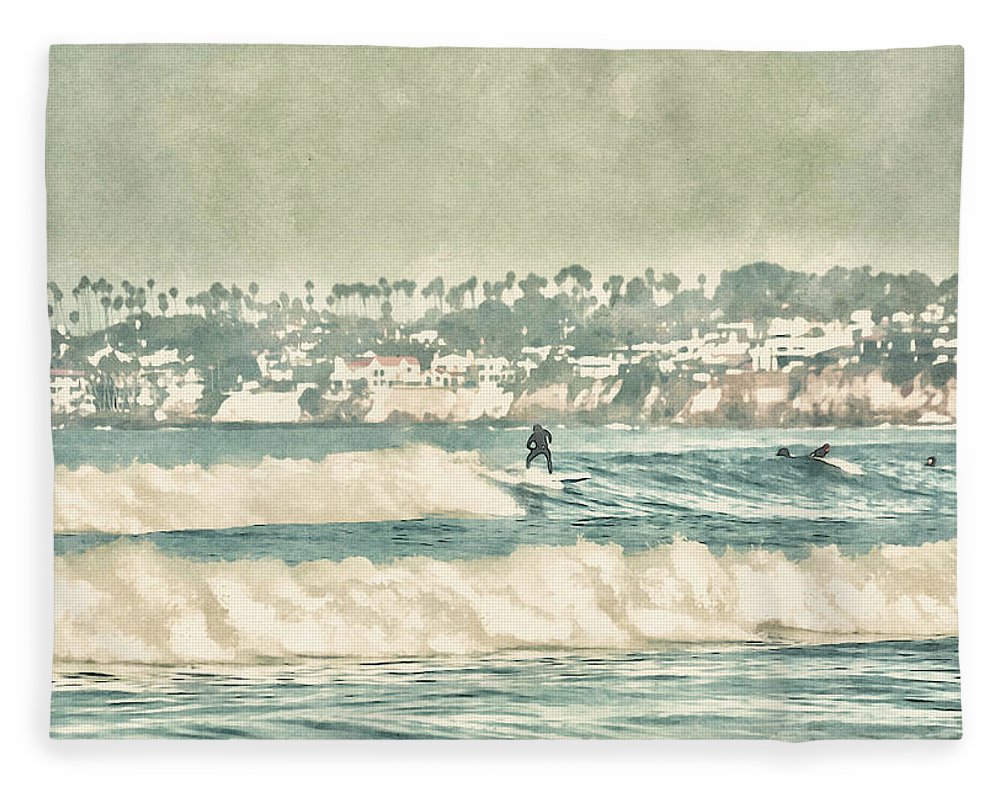 surfing the waves mission beach plush fleece blanket by jacqueline mb designs 