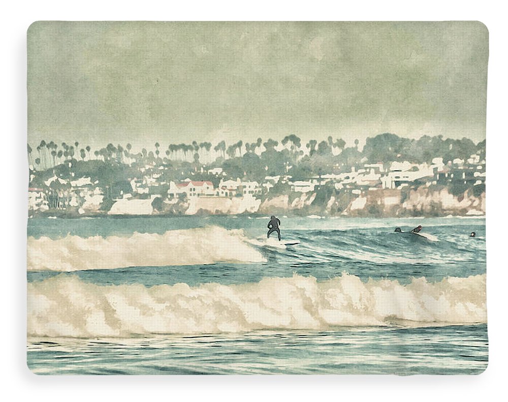 surfing the waves mission beach sherpa fleece blanket by jacqueline mb designs 
