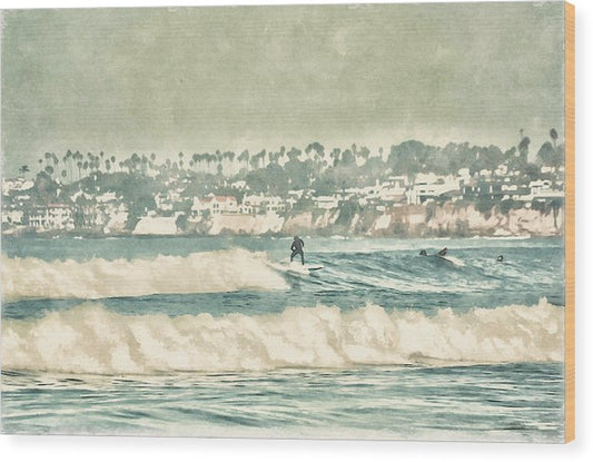 surfing the waves mission beach wood print by jacqueline mb designs 